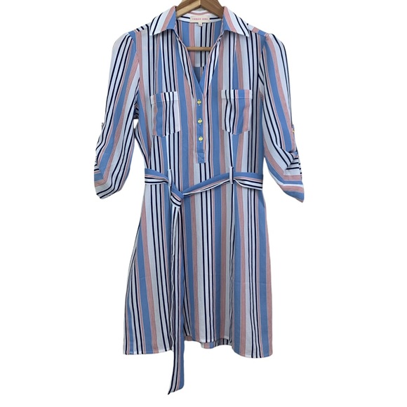 Urban Girl Women’s Belted Cargo Shirt Dress Tunic Mini Tie Waist Stripe Small - Picture 3 of 16